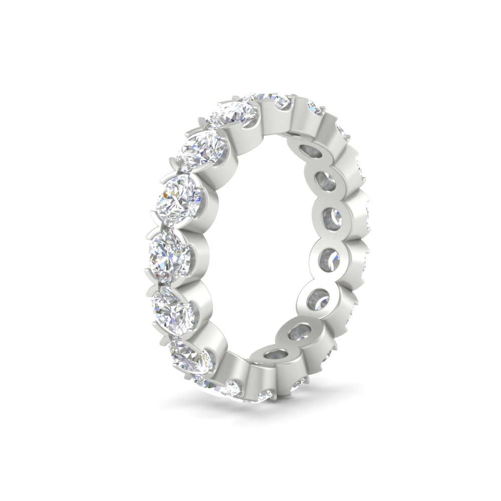 4.25 Carat Round Diamond Bezel Droplet Wedding Band with 14K White Gold White Diamond