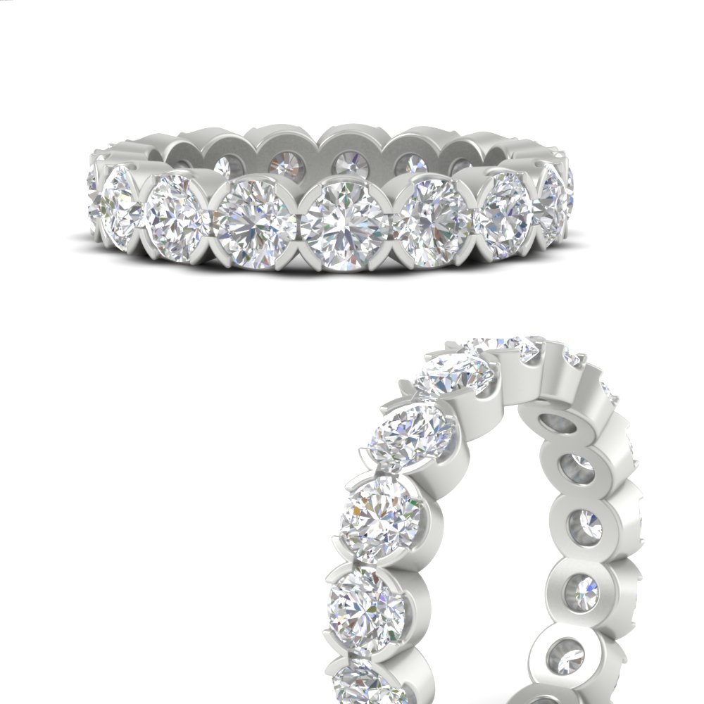 4.25 Carat Round Diamond Bezel Droplet Wedding Band with 14K White Gold White Diamond