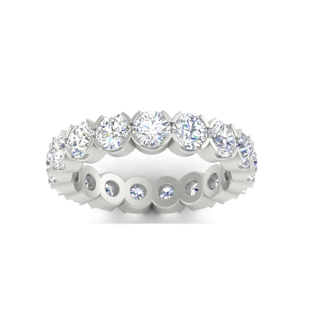 4.25 Carat Round Diamond Bezel Droplet Wedding Band with 14K White Gold White Diamond