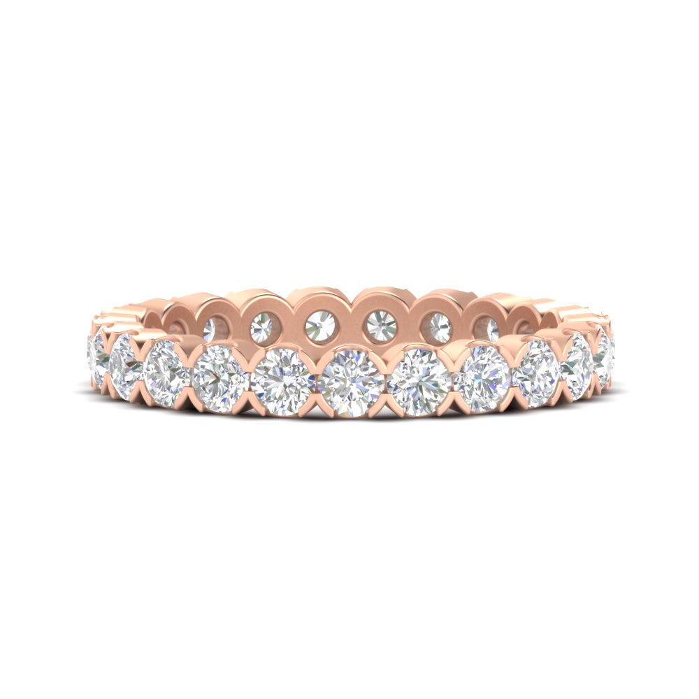 Round Cut Full Eternity 1.60 Carat Diamond Wedding Band with 14K Rose Gold White Diamond