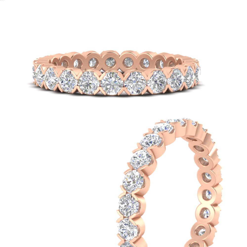 Round Cut Full Eternity 1.60 Carat Diamond Wedding Band with 14K Rose Gold White Diamond
