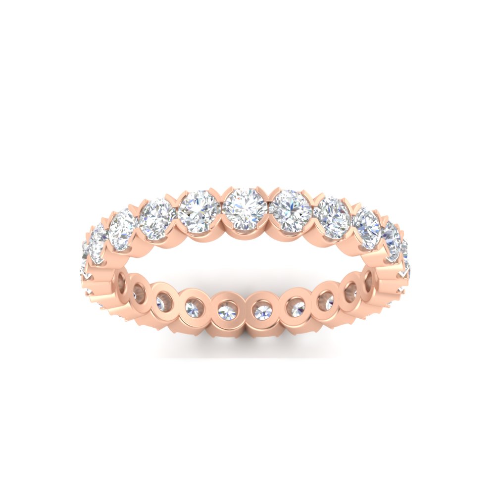 Round Cut Full Eternity 1.60 Carat Diamond Wedding Band with 14K Rose Gold White Diamond