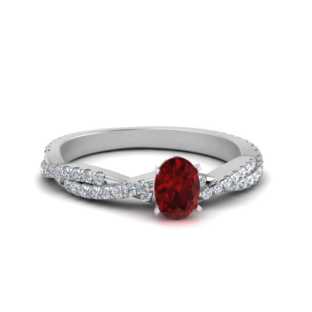 Entwined Oval Cut Gemstone Ring with 14K White Gold Red Ruby