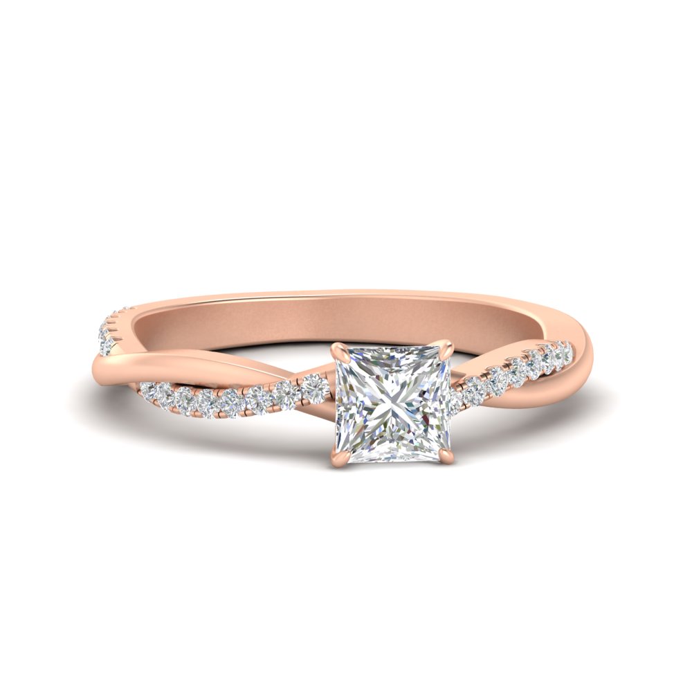 0.50 Carat Princess Cut Diamond Twisted Engagement Ring with 14K Rose Gold White Diamond