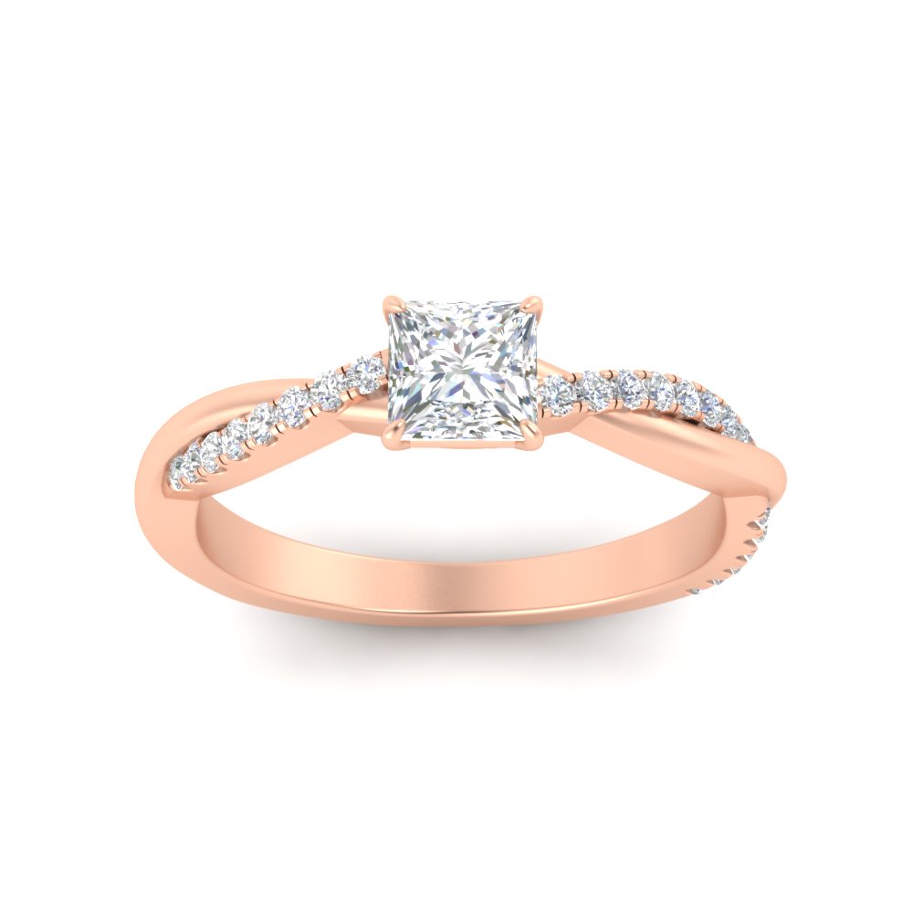 0.50 Carat Princess Cut Diamond Twisted Engagement Ring with 14K Rose Gold White Diamond