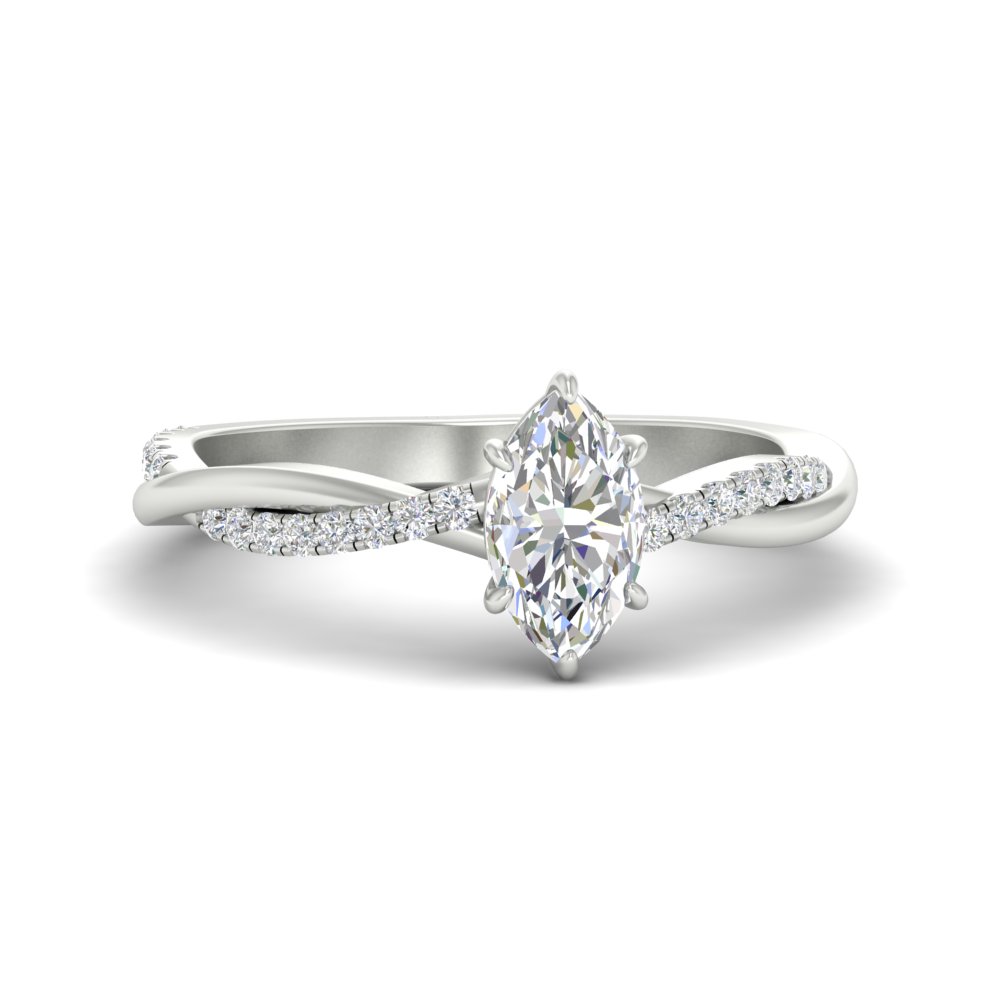 0.75 Ct. Marquise Diamond Twisted Vine Engagement Ring with 14K White Gold White Diamond