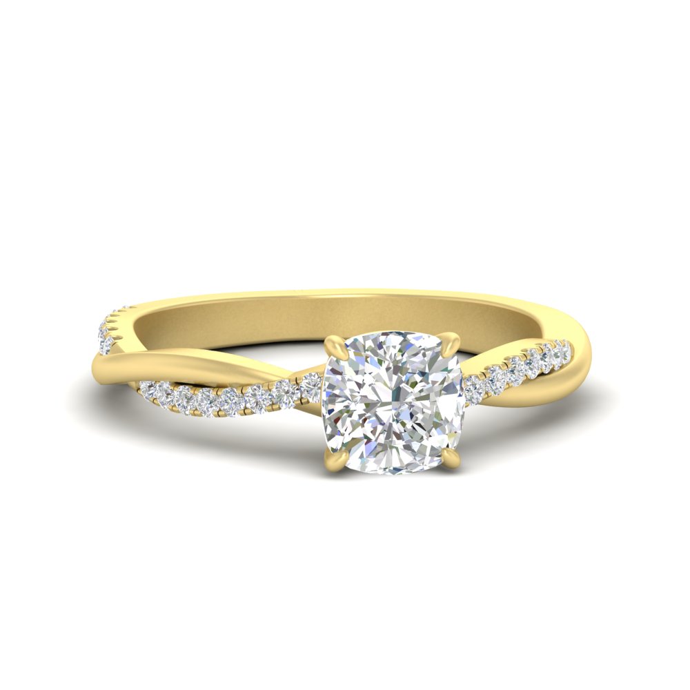 1 Carat Cushion Cut Diamond Engagement Ring with 14K Yellow Gold White Diamond
