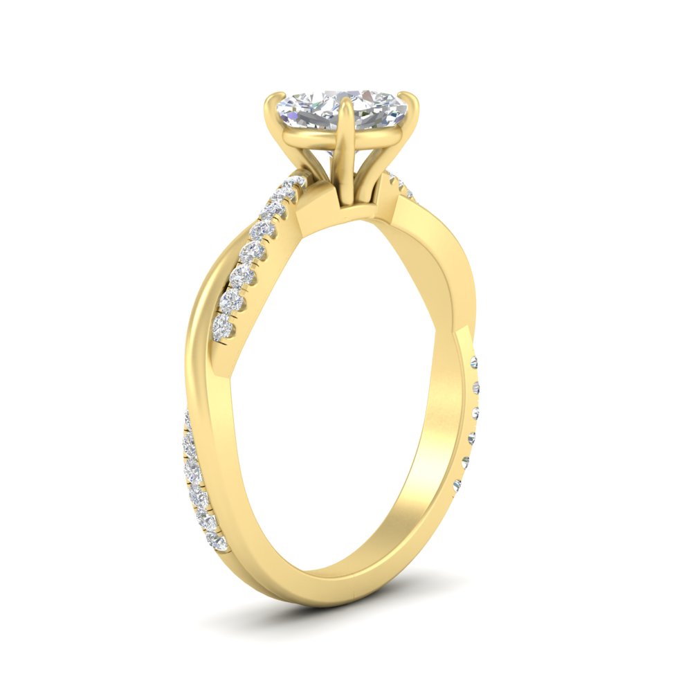 1 Carat Cushion Cut Diamond Engagement Ring with 14K Yellow Gold White Diamond