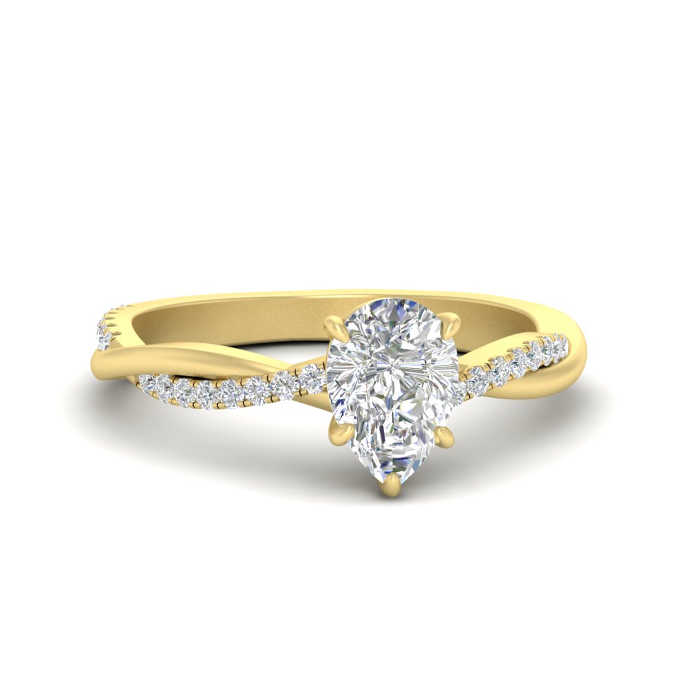 1 Carat Pear Diamond Proposal Ring with 14K Yellow Gold White Diamond