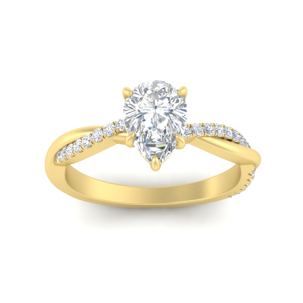 1 Carat Pear Diamond Proposal Ring with 14K Yellow Gold White Diamond