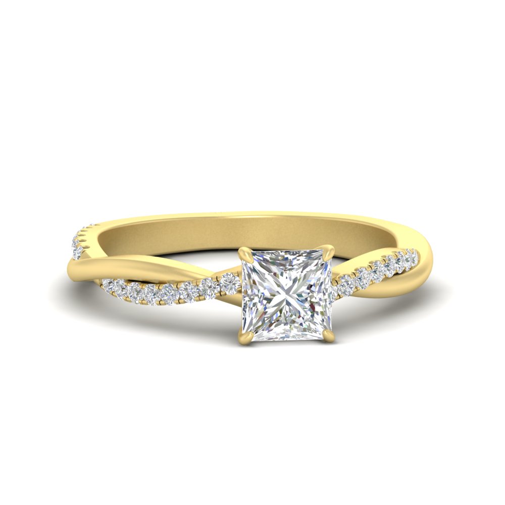 1 Carat Princess Diamond Stylish Wedding Ring with White Diamond in 14K Yellow Gold