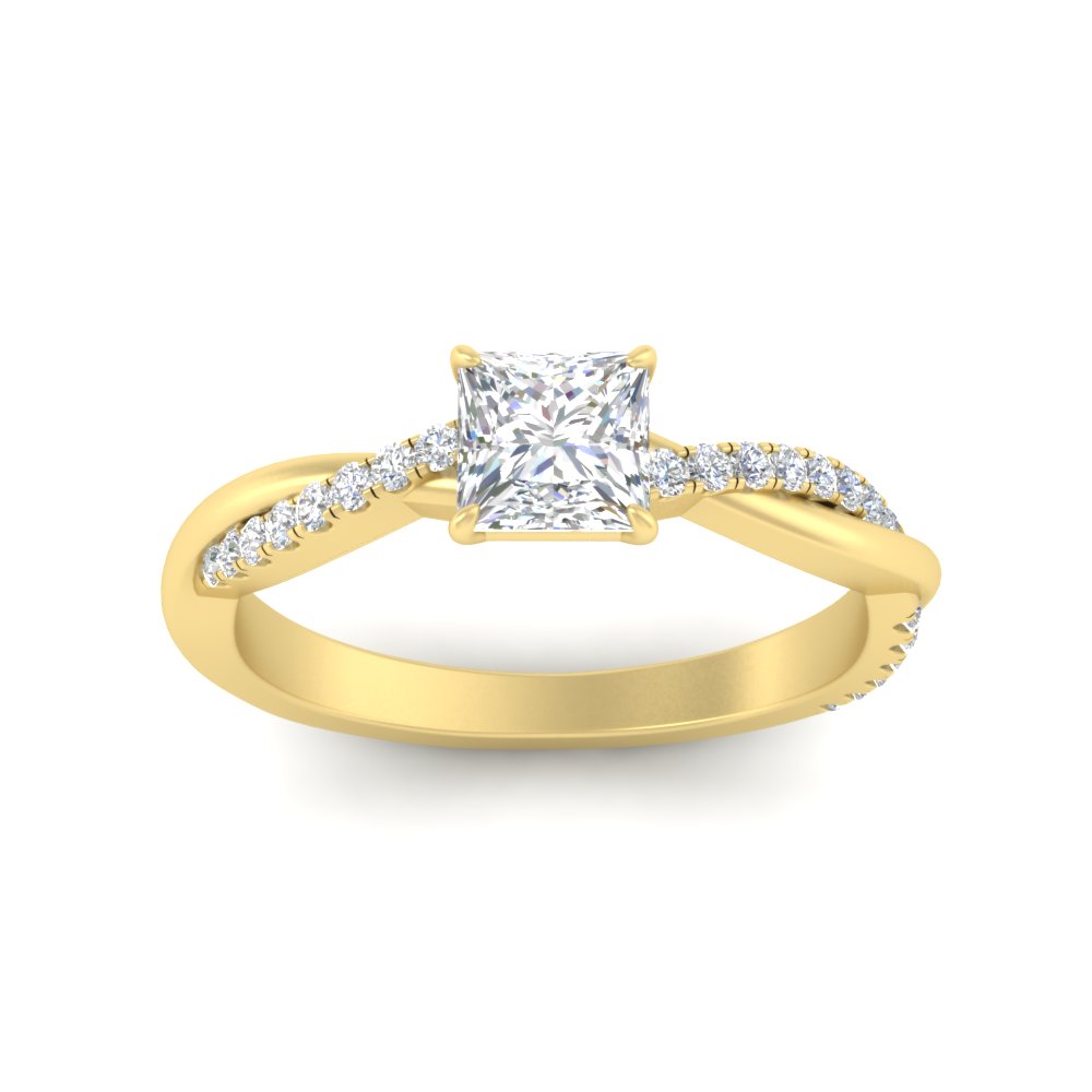 1 Carat Princess Diamond Stylish Wedding Ring with White Diamond in 14K Yellow Gold