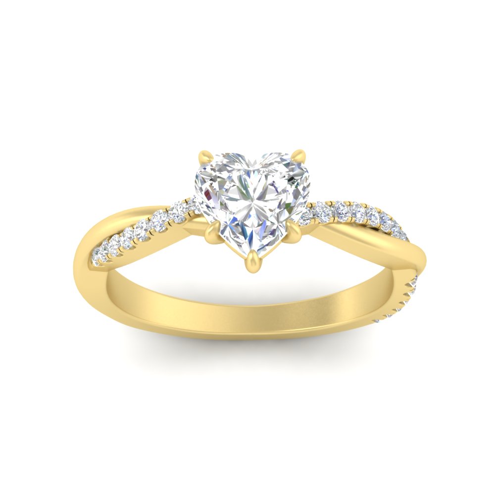 1 Carat Twisted Heart Shaped Diamond Ring with 14K Yellow Gold White Diamond