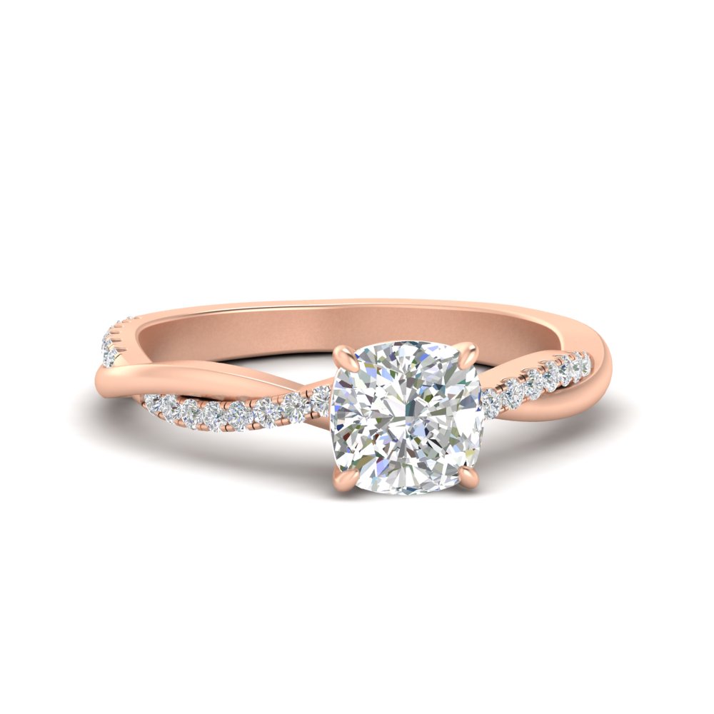 1.50 Ct. Cushion Diamond Twisted Ring with 14K Rose Gold White Diamond