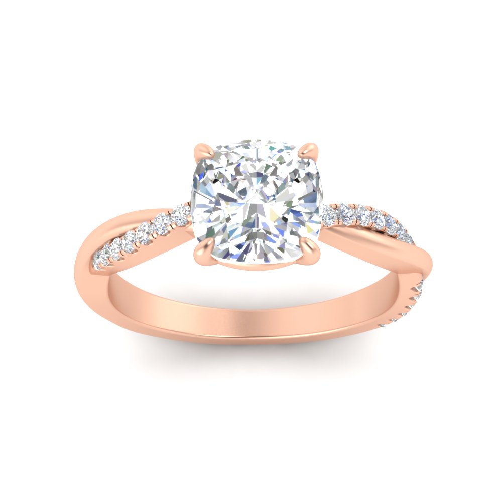 1.50 Ct. Cushion Diamond Twisted Ring with 14K Rose Gold White Diamond