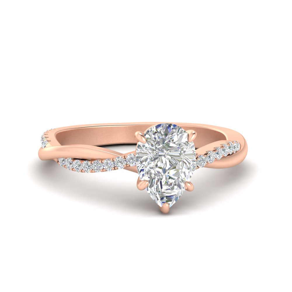 1.50 Ct. Pear Diamond Twist Ring with 14K Rose Gold White Diamond
