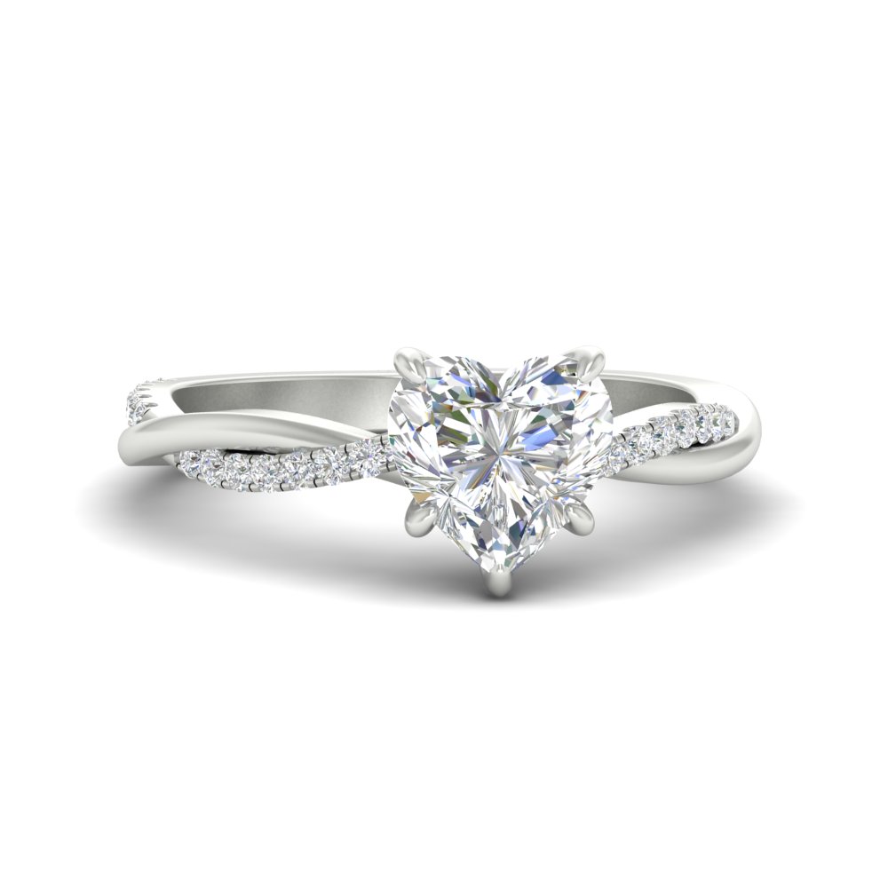 2 Carat Heart Shaped Diamond Twisted Ring with 14K White Gold White Diamond