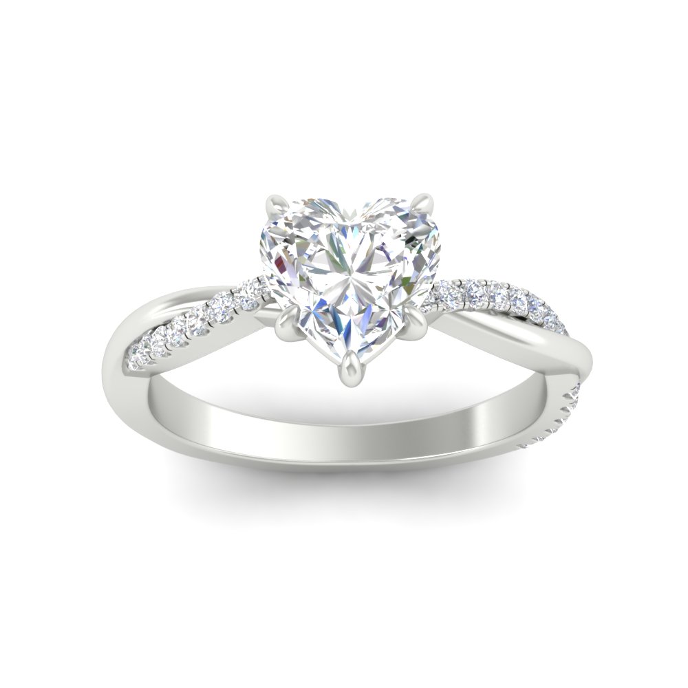 2 Carat Heart Shaped Diamond Twisted Ring with 14K White Gold White Diamond