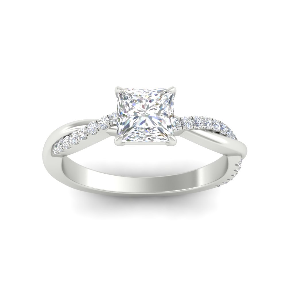 2 Ct. Princess Cut Diamond Twisted Promise Ring with 14K White Gold White Diamond
