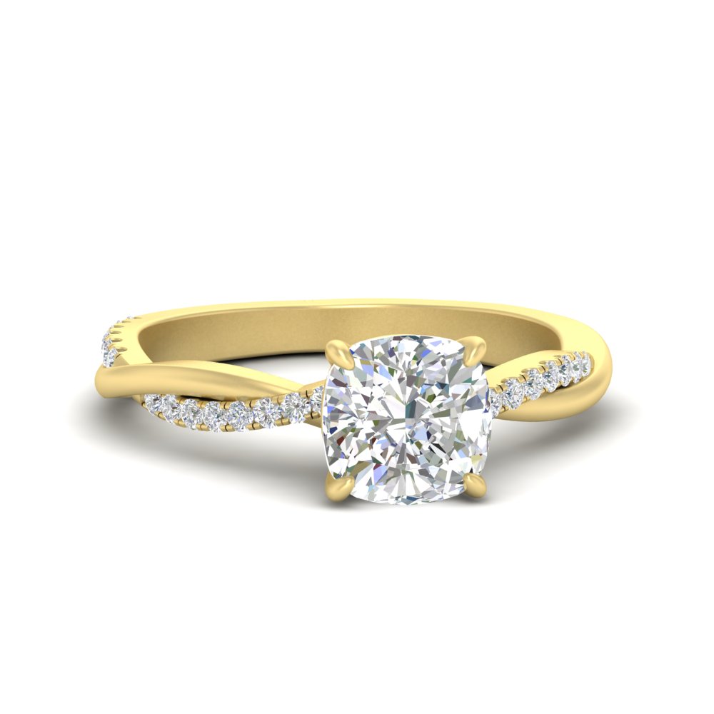 3 Carat Cushion Created Diamond Engagement Ring with 14K Yellow Gold White Diamond