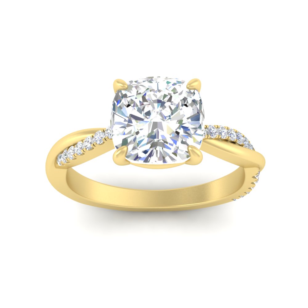 3 Carat Cushion Created Diamond Engagement Ring with 14K Yellow Gold White Diamond