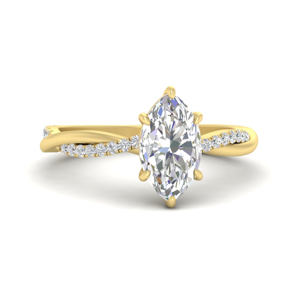 3 Carat Marquise Diamond Wedding Ring with 14K Yellow Gold White Diamond