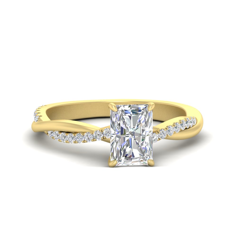 Radiant Cut Diamond Vine Luxury Engagement Ring with 14K Yellow Gold White Diamond
