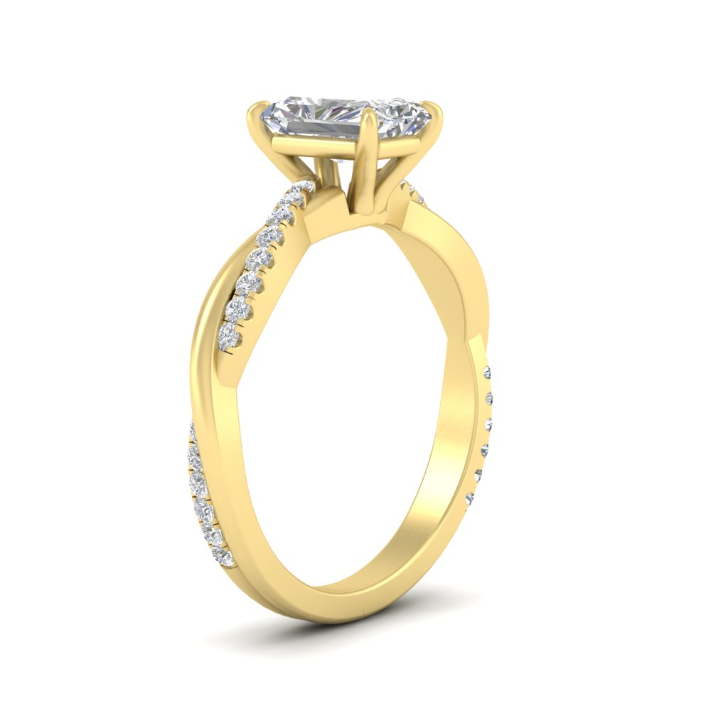 Radiant Cut Diamond Vine Luxury Engagement Ring with 14K Yellow Gold White Diamond