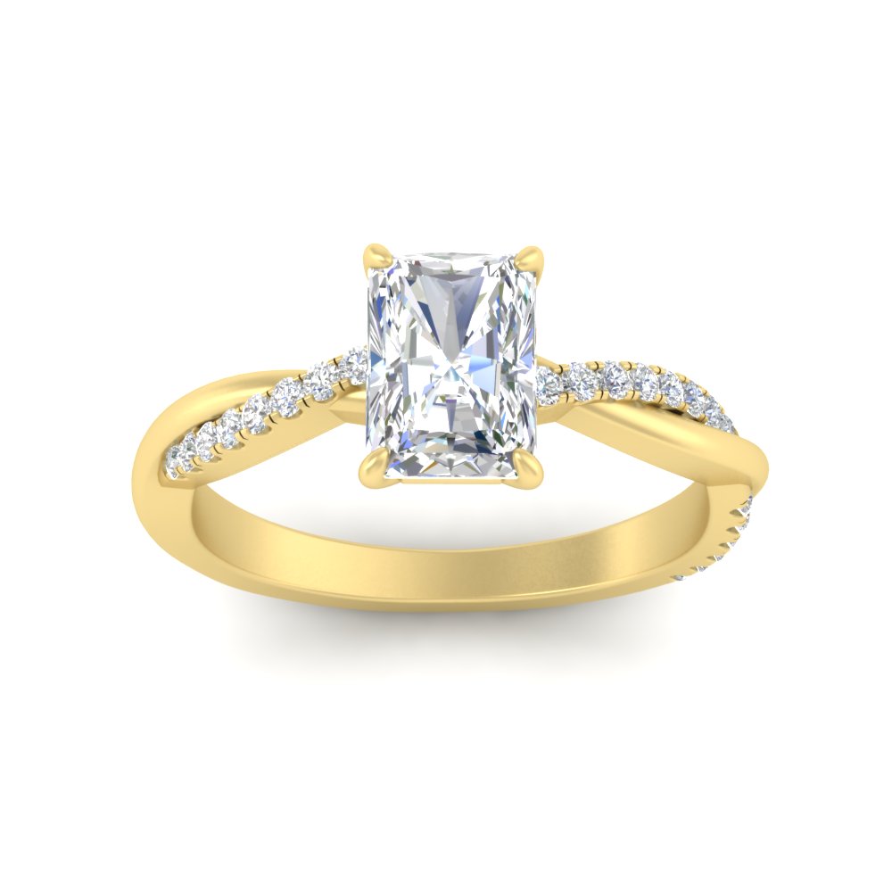 Radiant Cut Diamond Vine Luxury Engagement Ring with 14K Yellow Gold White Diamond