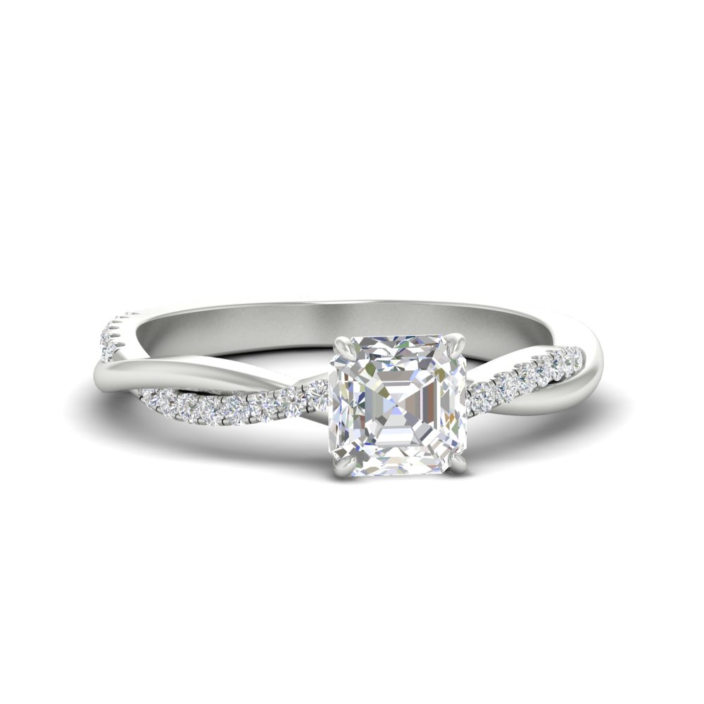 Asscher Cut Diamond Infinity Twist Engagement Ring with 14K White Gold White Diamond