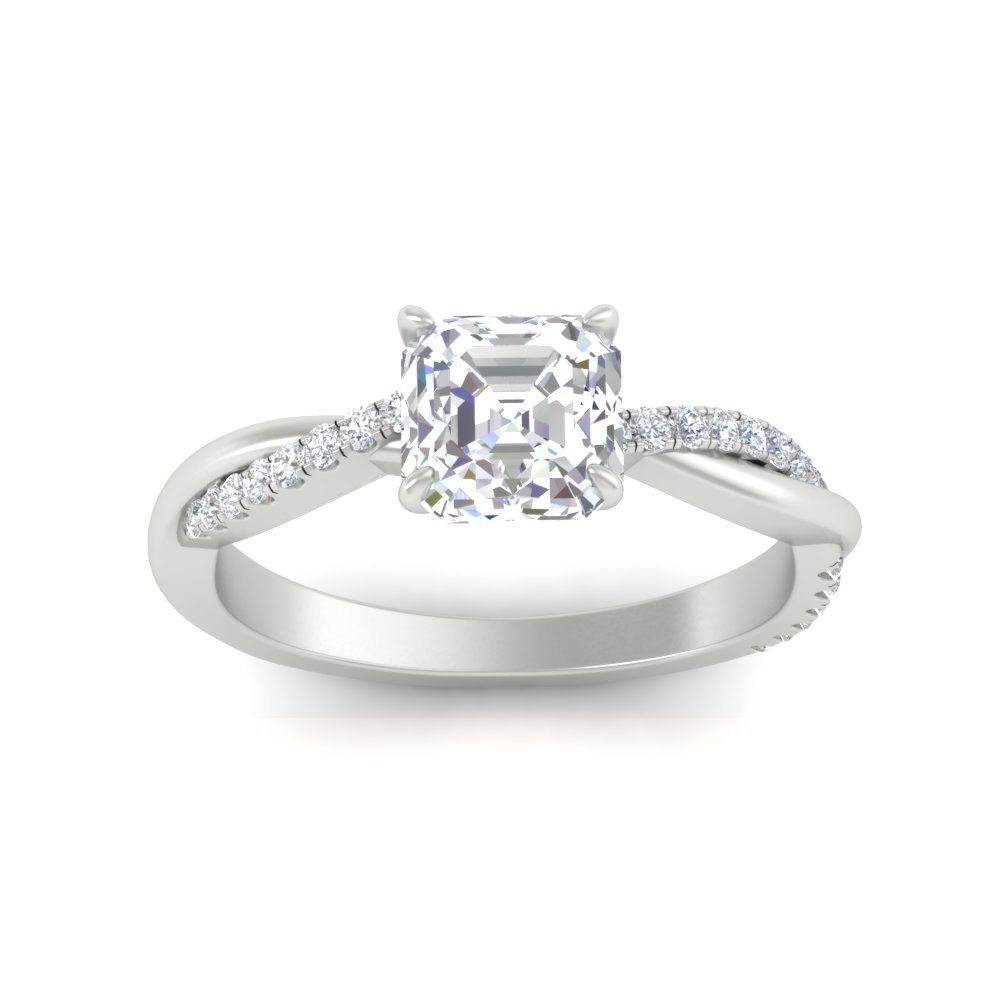 Asscher Cut Diamond Infinity Twist Engagement Ring with 14K White Gold White Diamond