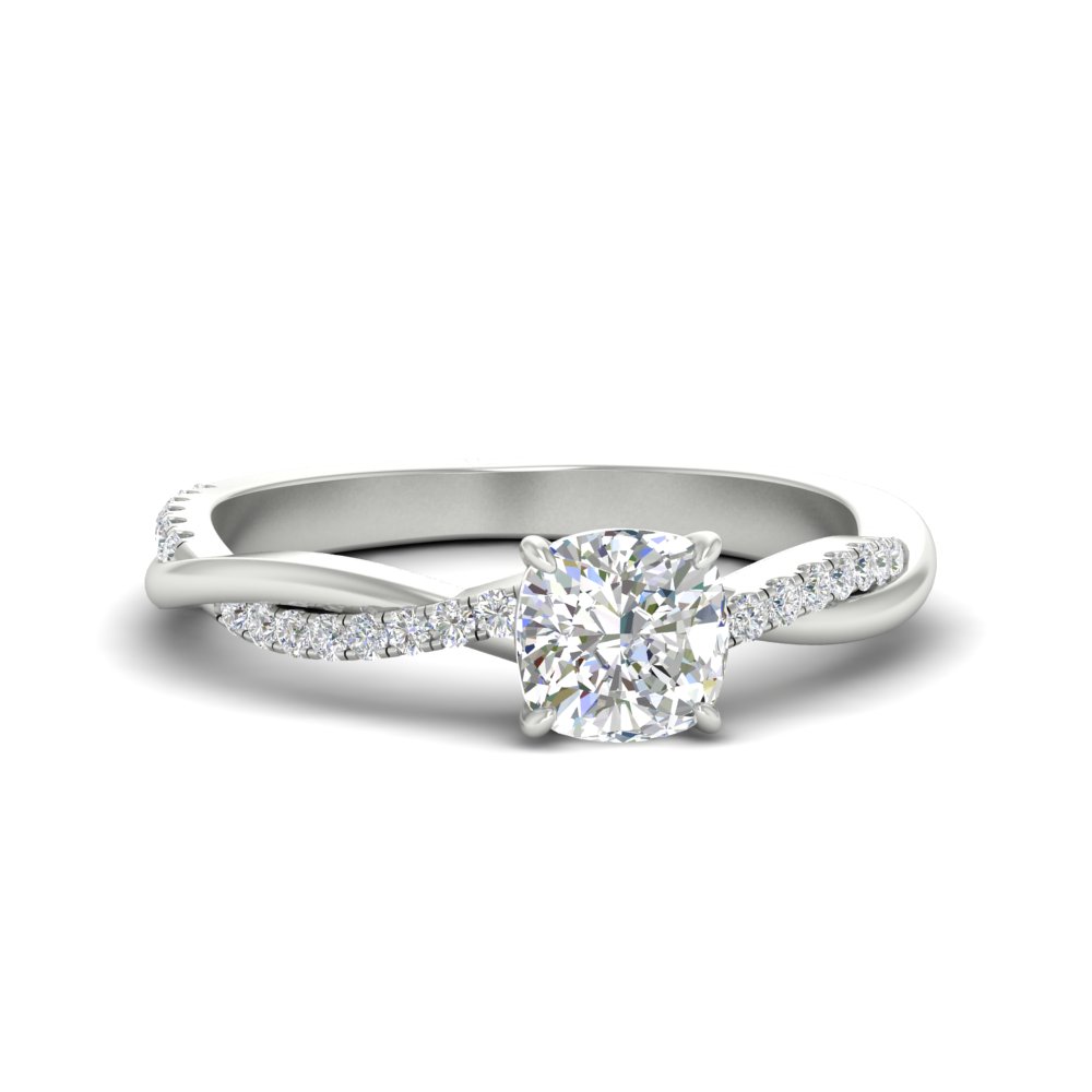 Beautiful Cushion Diamond Twist Ring with 14K White Gold White Diamond