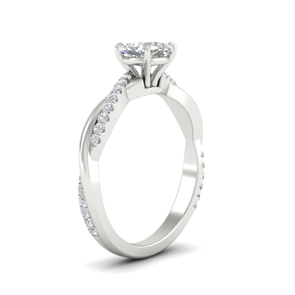 Beautiful Cushion Diamond Twist Ring with 14K White Gold White Diamond