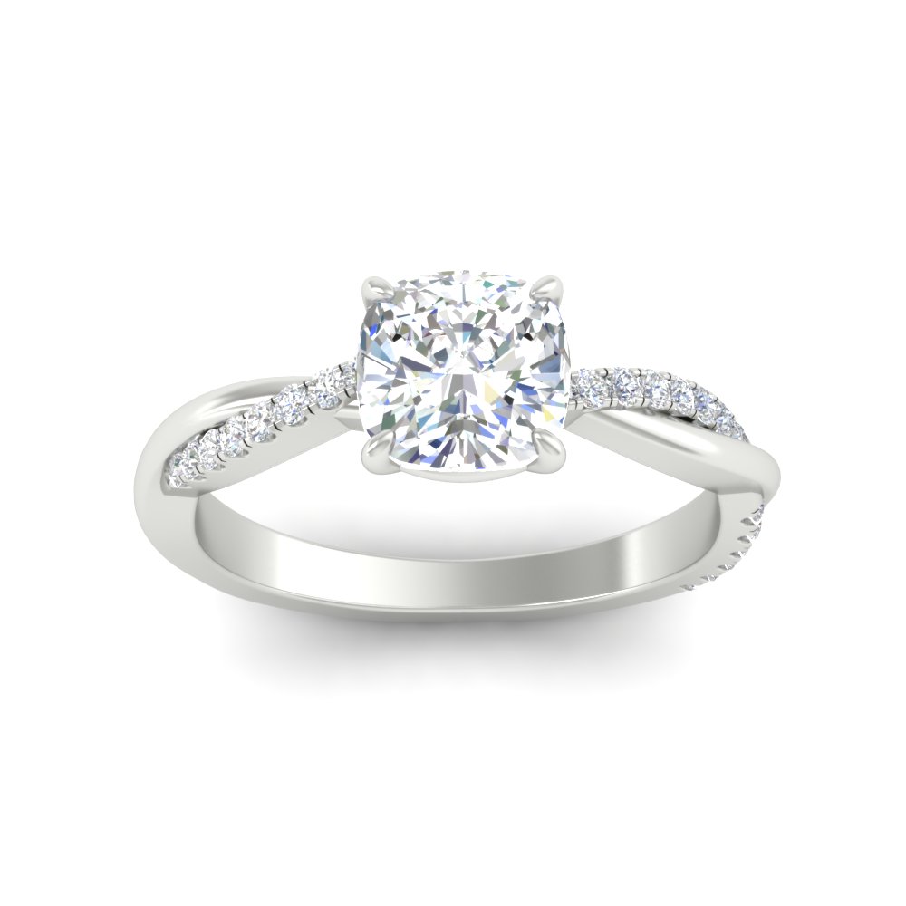 Beautiful Cushion Diamond Twist Ring with 14K White Gold White Diamond