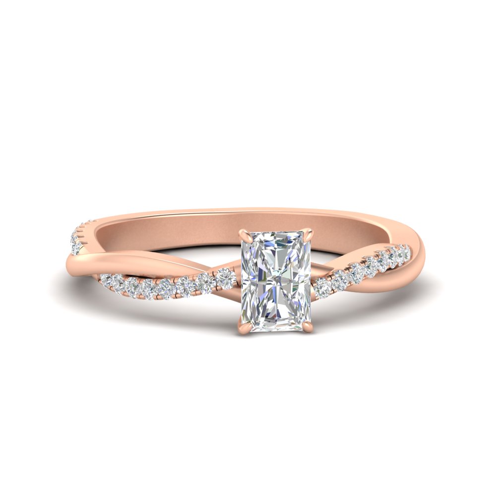 Half Carat Radiant Cut Twisted Vine Ring with 14K Rose Gold White Diamond