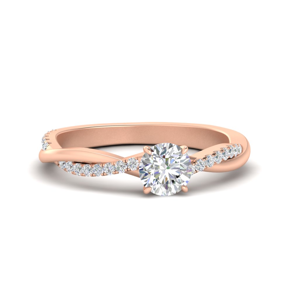 Half Carat Twisted Round Diamond Ring with 14K Rose Gold White Diamond