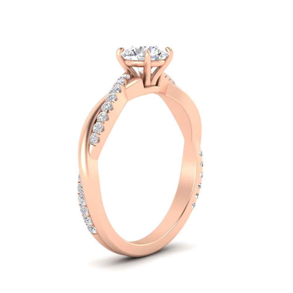 Half Carat Twisted Round Diamond Ring with 14K Rose Gold White Diamond
