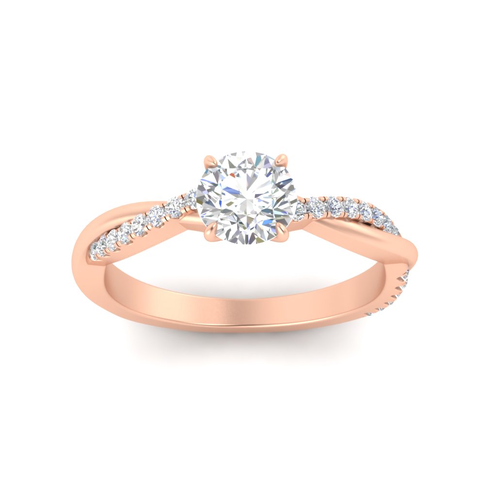 Half Carat Twisted Round Diamond Ring with 14K Rose Gold White Diamond