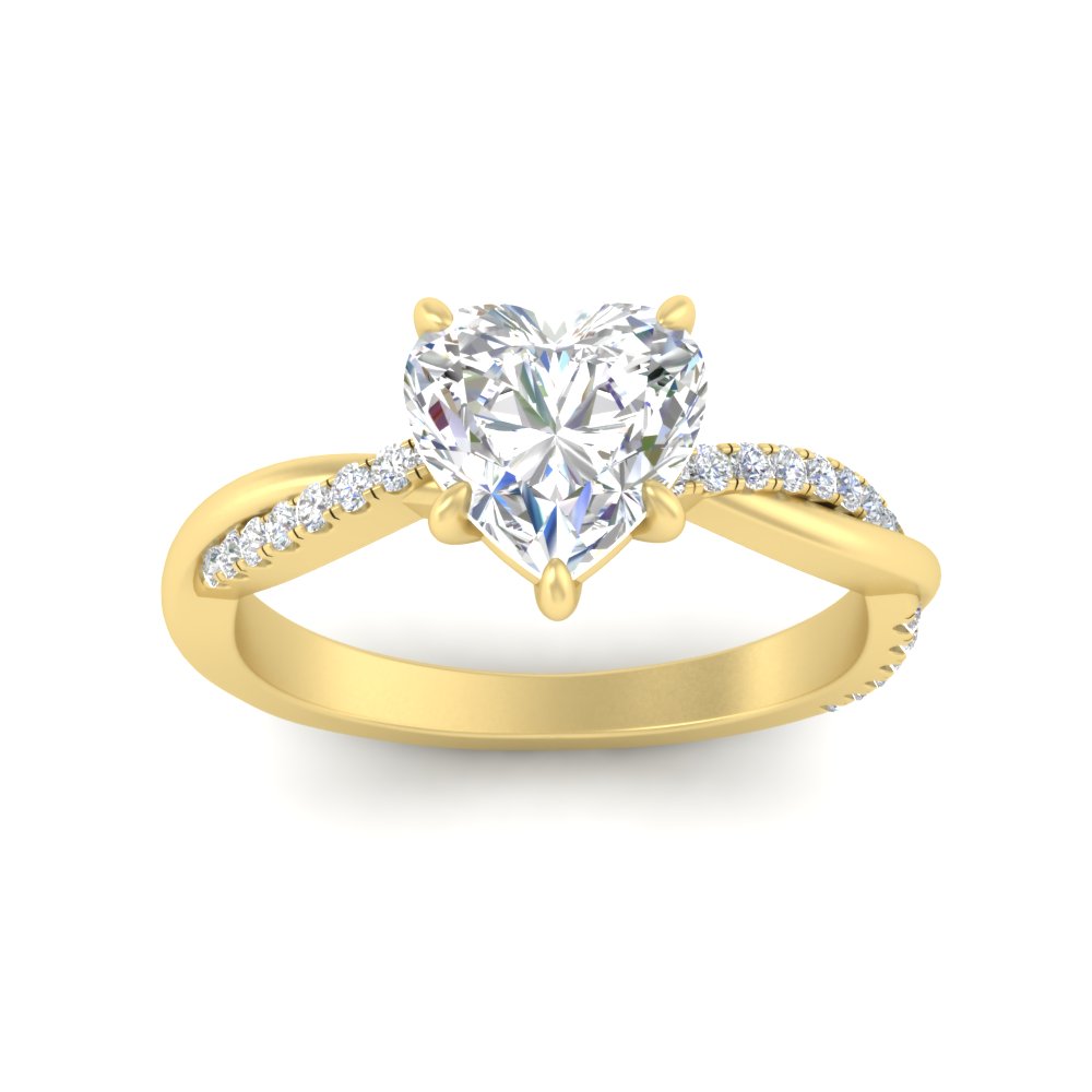 Heart Shaped Diamond 3 Ct. Engagement Ring with 14K Yellow Gold White Diamond