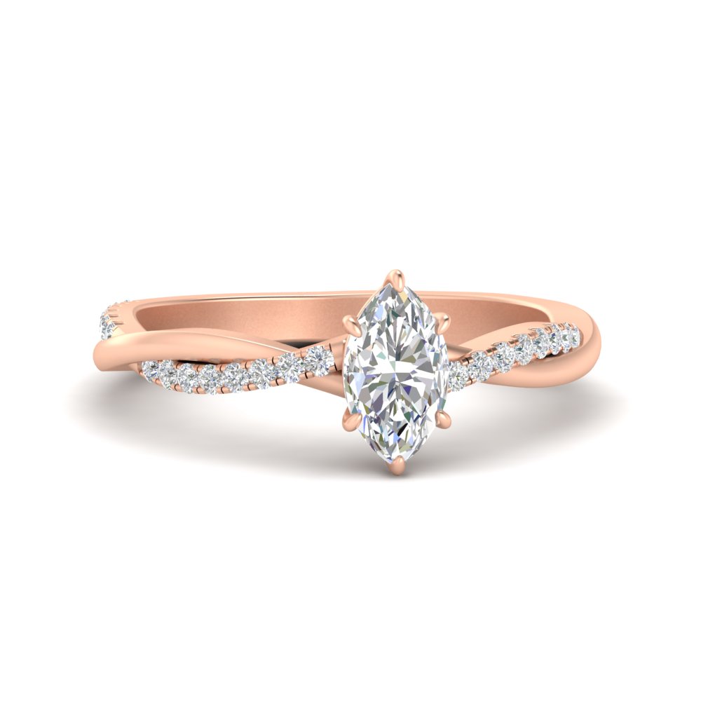 Marquise Cut Diamond Half Carat Engagement Ring with 14K Rose Gold White Diamond