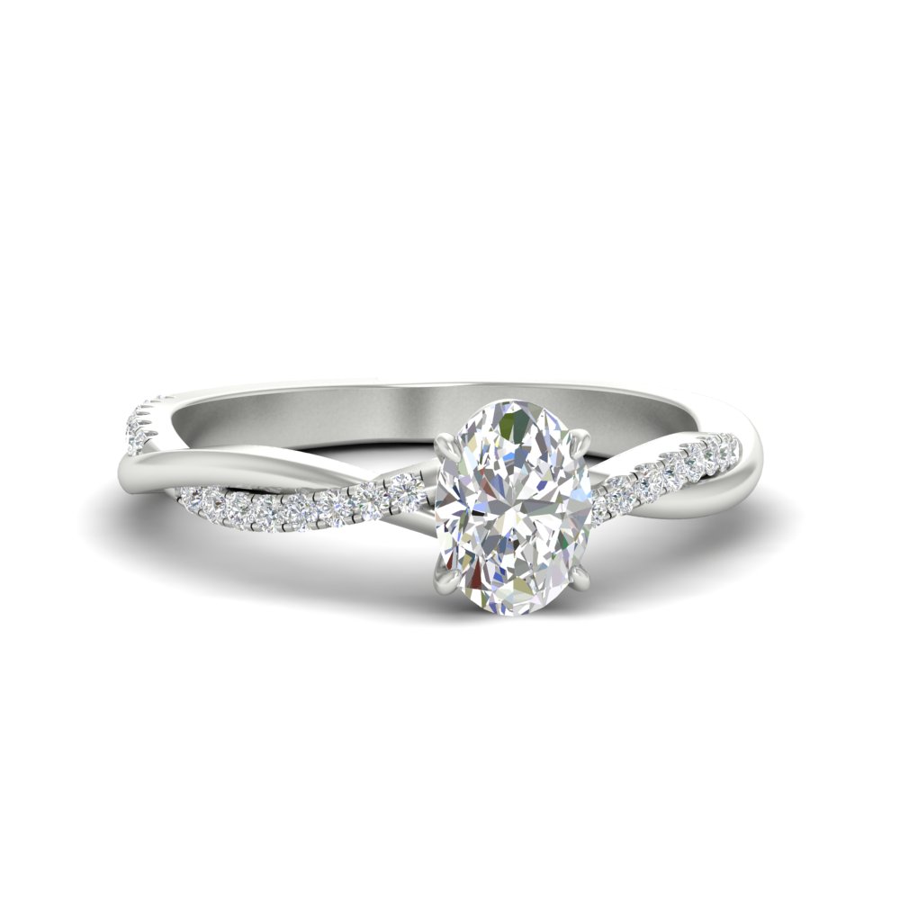 Oval Shaped Diamond 0.75 Ct. Twisted Promise Ring with 14K White Gold White Diamond