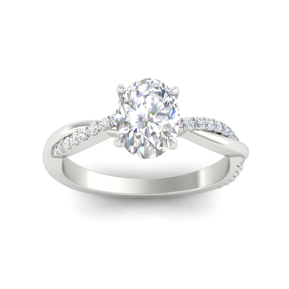 Oval Shaped Diamond 0.75 Ct. Twisted Promise Ring with 14K White Gold White Diamond
