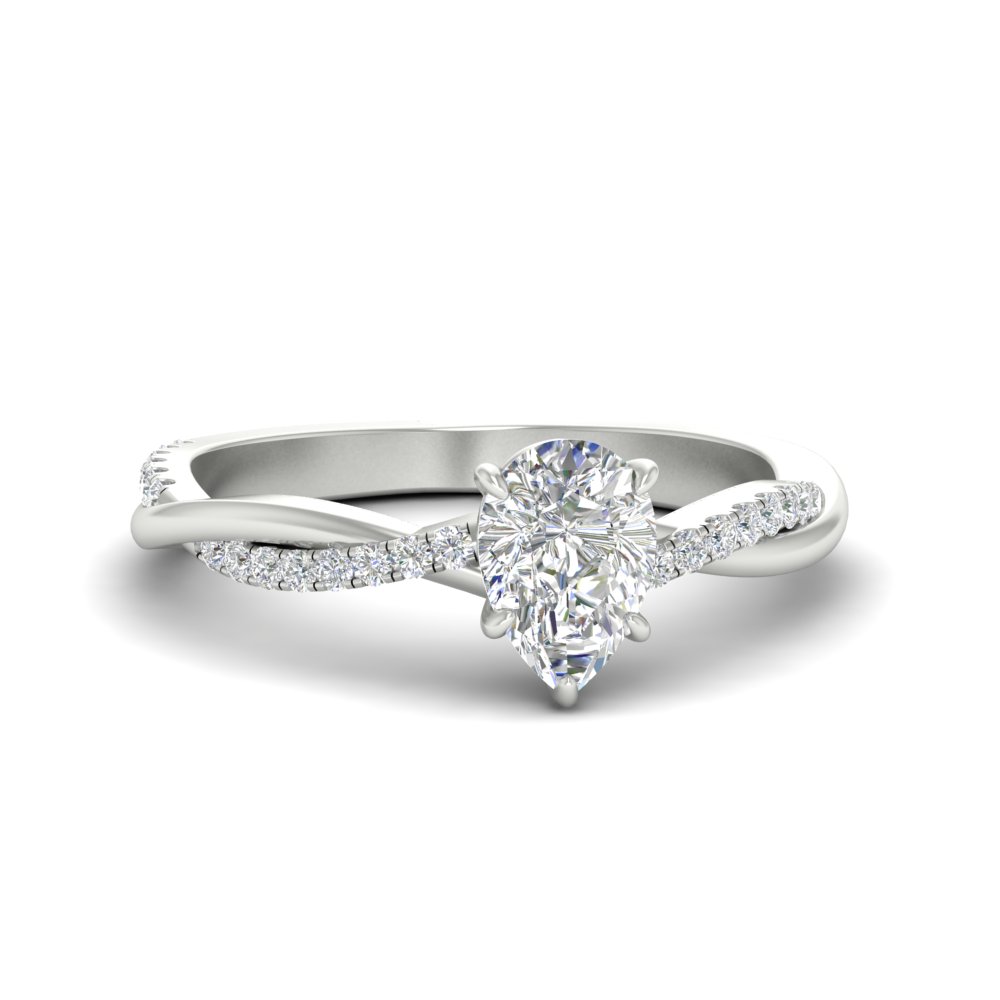 Pear Shaped Diamond Twisted Vine Wedding Ring with 14K White Gold White Diamond