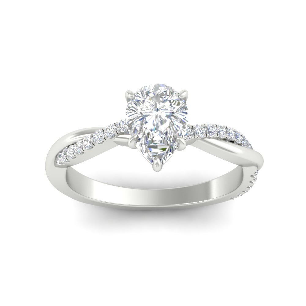 Pear Shaped Diamond Twisted Vine Wedding Ring with 14K White Gold White Diamond