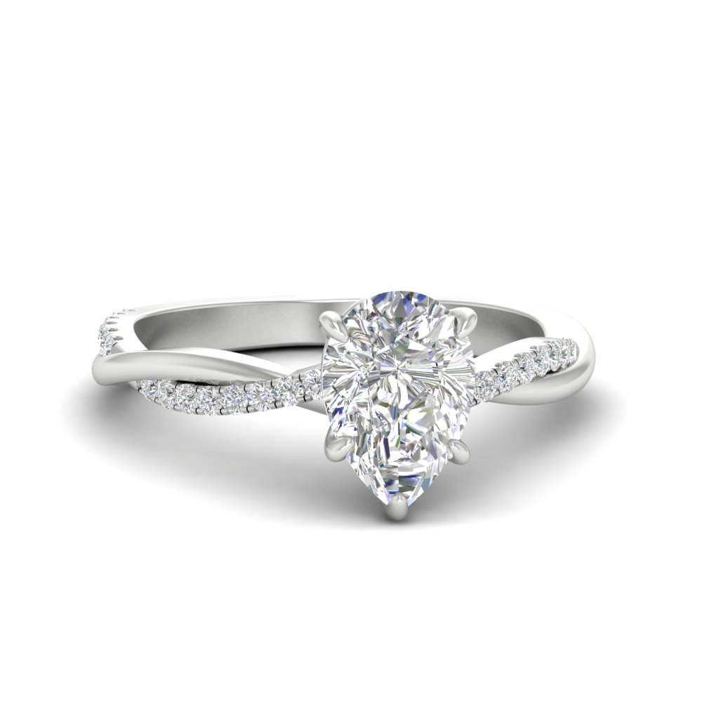 Pear Shaped Diamond 2 Ct. Stylish Ring with 14K White Gold White Diamond
