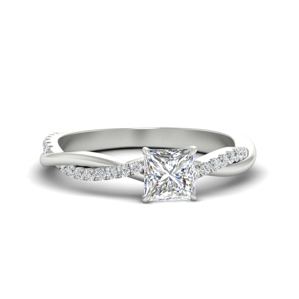 Princess Cut Diamond 0.75 Ct. Twist Ring with 14K White Gold White Diamond