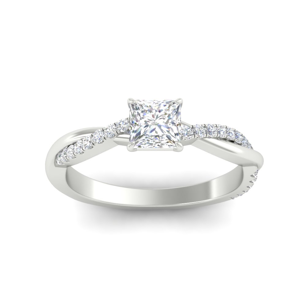 Princess Cut Diamond 0.75 Ct. Twist Ring with 14K White Gold White Diamond