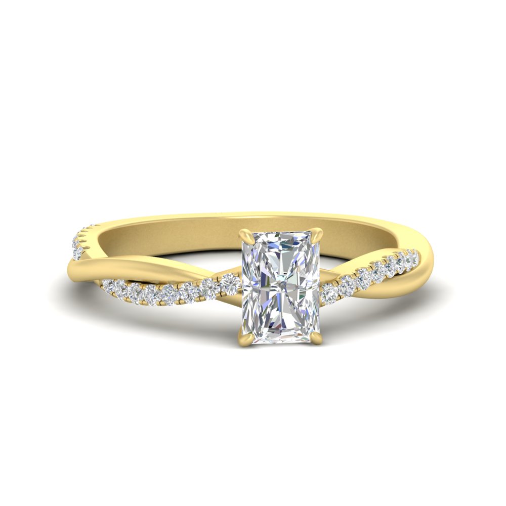 Radiant Cut Diamond Ring With Twisted Band with 14K Yellow Gold White Diamond