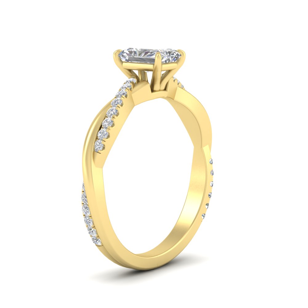 Radiant Cut Diamond Ring With Twisted Band with 14K Yellow Gold White Diamond