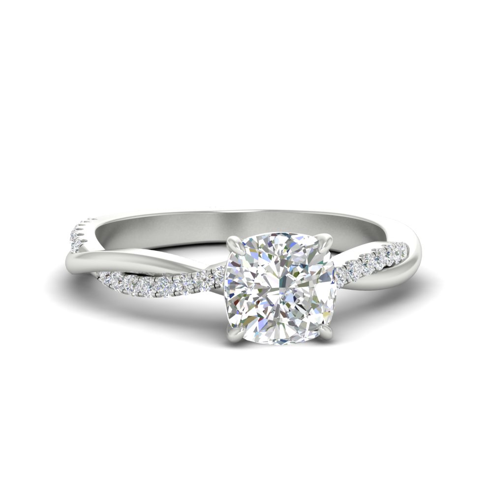 Twisted 2 Carat Cushion Diamond Ring with 14K White Gold White Diamond